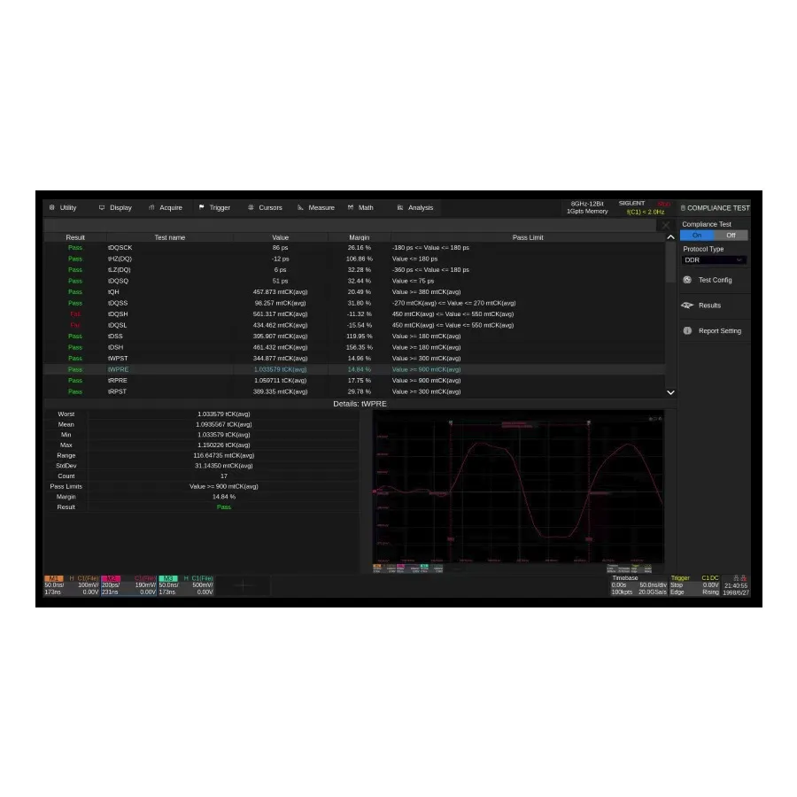 Siglent SDS7000A-CT-DDR mjukvara för DDR2/DDR3 överensstämmelseprovning